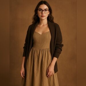 Hudson North Linen Blend Midi Dress with Pockets – Tan Small